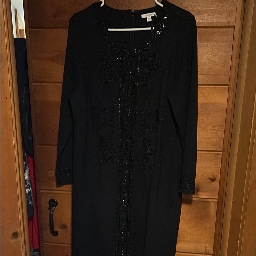Chico's Black Long Sleeve Beaded Dress
